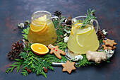Hot citrus fruit punch with ginger and spices