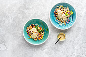 Pasta salad with vegetables and peanut dressing