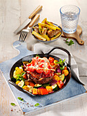  Oven-baked vegetables with minced steak, tomatoes, hearty / meaty 