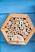 Insect hotel in the wall of a house, close-up