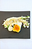 Crispy fried fish with cauliflower puree