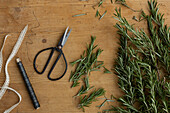 Materials for making your own rosemary wreath