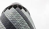 Low angle view of building detail, 30 St Mary Axe, also known as the Gherkin, London, England, UK