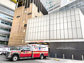 Parked ambulance, Ronald O. Perlman Center for Emergency Services, Tisch Hospital, NYU Langone Health, New York City, New York, USA