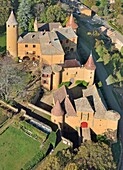 France, Rhone, Beaujolais, Les Pierres Dorees, Jarnioux, the castle (aerial view)