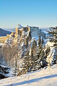 France, Doubs, La Cluse et Mijoux, the fort of Joux (aerial view)