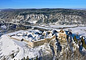 Frankreich, Doubs, La Cluse et Mijoux, die Festung von Joux (Luftaufnahme)