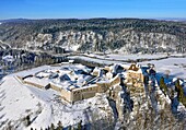 France, Doubs, La Cluse et Mijoux, the fort of Joux (aerial view)