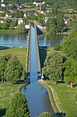 France, Loiret, Briare, Pont Canal de Briare (aerial view)