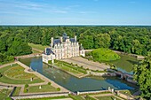 France, Eure, Chateau de Beaumesnil, castle with typical Louis XIII architecture, managed by Furstenberg Foundation (aerial view)