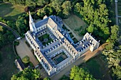 France, Sarthe, Solesmes, Sainte Cecile abbey (aerial view)