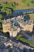 France, Sarthe, Le Lude, castle of Le Lude, often mentioned as one of the castles of the Loire in the guide books (aerial view)
