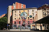 Spanien, Katalonien, Barcelona, &#x200b;&#x200b;Wandmalerei an der Ecke der Straßen Carrer de Floridablanca und Carrer Conte d'Urgell