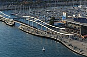 Spain, Catalonia, Barcelona, & 200b; & 200b;the Rambla del Mar footbridges, the work of architects Helio Piñón and Albert Viaplana next to Port Vell