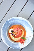 Canada, New Brunswick, Acadie, St. Andrews, Rossmount Inn, lobster broth and mashed parsnip with caviar (chef: Chris Aerni)