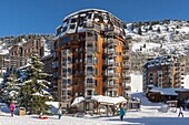 France, Haute Savoie, Chablais Massif, Portes du Soleil ski area, Avoriaz, the circular buildings called Ruches