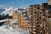 France, Haute Savoie, Chablais Massif, Portes du Soleil ski area, Avoriaz, general view of the Falaise district