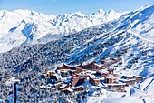 France, Savoie, Vanoise massif, valley of Haute Tarentaise, Les Arcs 2000, part of the Paradiski area, (aerial view)