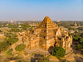 Myanmar (Burma), Mandalay region, Bagan listed as World Heritage by UNESCO Buddhist archaeological site, Dhammayangi Temple (aerial view)