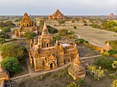 Myanmar (Burma), Mandalay region, Buddhist archaeological site of Bagan listed as World Heritage by UNESCO, Taung Guni Paya temple at first (aerial view)