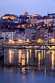 Frankreich, Rhone, Lyon, 1. Arrondissement, Stadtteil Les Terreaux, Saint Vincent Kai, die Saint Vincent Fußgängerbrücke über die Saone