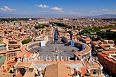 Italy, Lazio, Rome, Vatican city classified World Heritage by UNESCO, View of St. Peter's Square from the dome of St. Peter's Basilica (Basilica San Pietro)