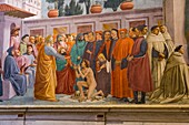 Italy, Tuscany, Florence, historic centre listed as World Heritage by UNESCO, the Brancacci chapel is located at the extreme of the transept droit of the church of Santa Maria del Carmine, frescoes of Masolino, Masaccio et Filippino Lippi illustrating the life of St. Peter and original sin