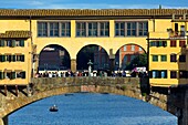 Italy, Tuscany, Florence, historic centre listed as World Heritage by UNESCO, piazza della Signoria, Palazzo Vecchio, Five Hundred Room, Salone dei Cinquecento, Tuscany, Florence, historic centre listed as World Heritage by UNESCO, Ponte Vecchio on the Arno River