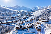 France, Savoie, Valmorel, Massif of the Vanoise, Tarentaise valley, view of the Cheval Noir (2832m), (aerial view)