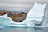 Greenland, west coast, Uummannaq, iceberg in front of the town