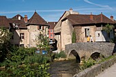 France, Jura, Arbois, the old Capuchin pedestrian bridge on the river Cuisance