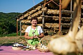 France, Gers, Casteron, portrait of Christiane Pieters, White Garlic Producer and President of the Lomagne White Garlic Defense Association