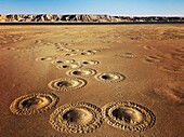Marokko, Westsahara, Dakhla, zylindrische Abdrücke von Krebsen im Wüstensand