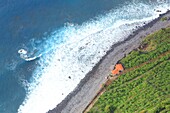 Portugal, Insel Madeira, Faja dos Padres, Weiler am Fuße der Steilküste von Quinta Grande, nur mit der Seilbahn erreichbar, Bananenplantage