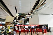 France, Calvados, Caen, the Peace Memorial, museum lobby with the British Hawker Typhoon fighter jet of the Second World War