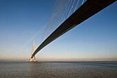 France, between Calvados and Seine Maritime, the Pont de Normandie (Normandy Bridge), the deck is prestressed concrete except for its central part which is metallic