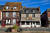 France, Calvados, Pays d'Auge, Beuvron en Auge, labelled Les Plus Beaux Villages de France (The Most Beautiful Villages of France), half-timbered houses in the main street, grocery shop