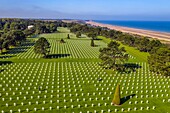 France, Calvados, Colleville sur Mer, the Normandy Landings Beach, Normandy American Cemetery and Memorial, Omaha Beach in the background