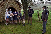 France, Eure, old wash-house of Sainte Colombe prés Vernon, Allied Reconstitution Group (US World War 2 and french Maquis historical reconstruction Association), the reenactors in partisans of the French Forces of the Interior (FFI) with their family