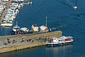 France, Morbihan, Ile-aux-Moines, Aerial view of the port of Ile aux Moines