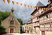 France, Morbihan, Josselin, the square and the chapel of the Congregation