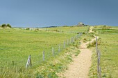 France, Morbihan, Plouharnel, the coastline of Sainte-Barbe under a stormy sky