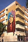 France, Paris, Street Art 13, esquirol street, fresco of Btoy, duo of Catalan street artists formed by Andrea Michaelsson and Ilya Mayer
