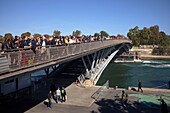 Frankreich, Paris, Welterbe der UNESCO, Leopold-Sedar-Senghor-Fußgängerbrücke, ehemalige Solferino-Brücke, während der L'Oreal-Parade