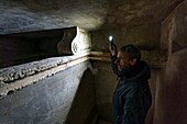 Frankreich, Gironde, Verdon sur Mer, Felsplateau von Cordouan, Leuchtturm von Cordouan, von der UNESCO zum Weltkulturerbe erklärt, Becken zur Aufnahme und Ableitung von Regenwasser