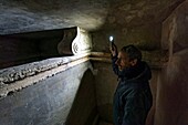 France, Gironde, Verdon sur Mer, rocky plateau of Cordouan, lighthouse of Cordouan, listed as World Heritage by UNESCO, basin for receiving and decanting rainwater