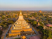 Myanmar (Burma), Mandalay region, Buddhist archaeological site of Bagan listed as World Heritage by UNESCO, Swesandaw temple (aerial view)