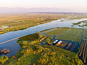 Myanmar (Burma), Shan State, Inle Lake, Kela Floating Gardens (aerial view)