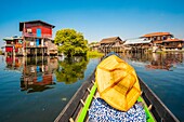 Myanmar (Burma), Shan-Staat, Inle-See, Bootsfahrt, Touristin