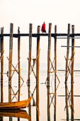 Myanmar (Burma), Mandalay region, Amarapura, the 1.2-mile-long U Bein Teak Bridge, was built in 1849 on Taungthaman Lake